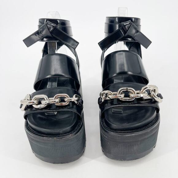 Louis Vuitton Black Leather Samourai Platform Chain Link Chunky Sandal EU 37 - Picture 6 of 15